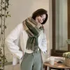 Green checkered scarf for women, warm in autumn and winter, pure cotton, simple, versatile and fashionable accessory details Picture